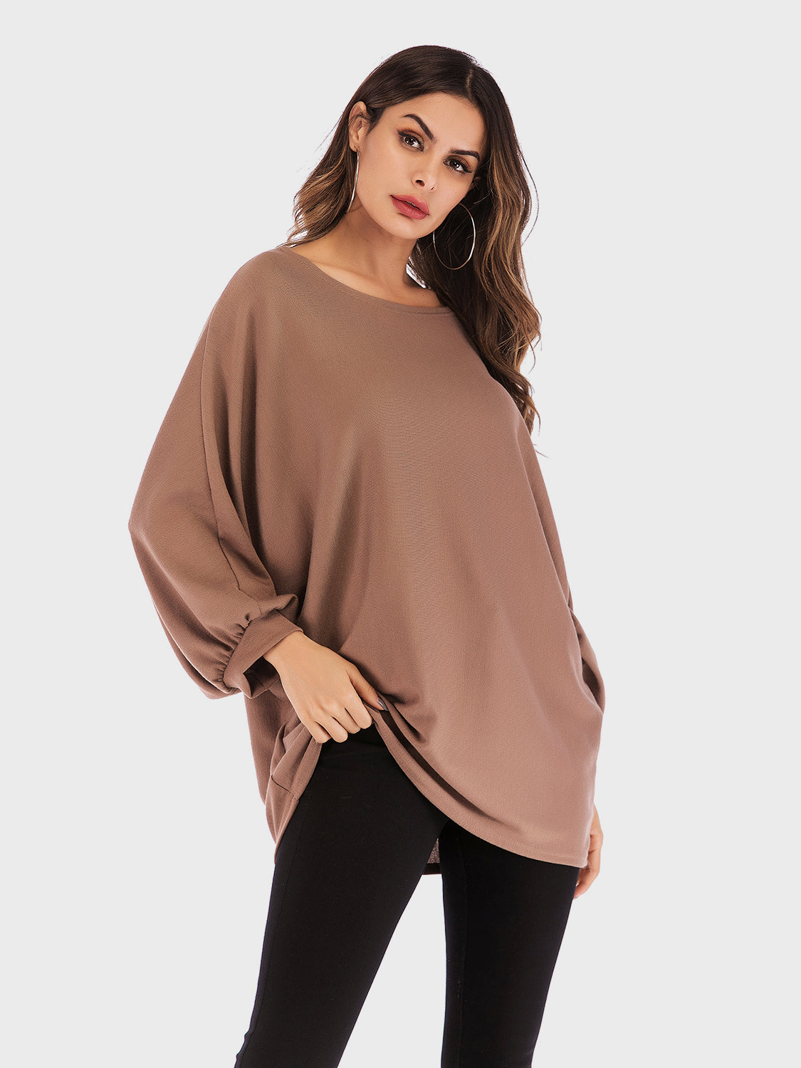 Perfee Round Neck Batwing Sleeve T-Shirt T-Shirt Trendsi   