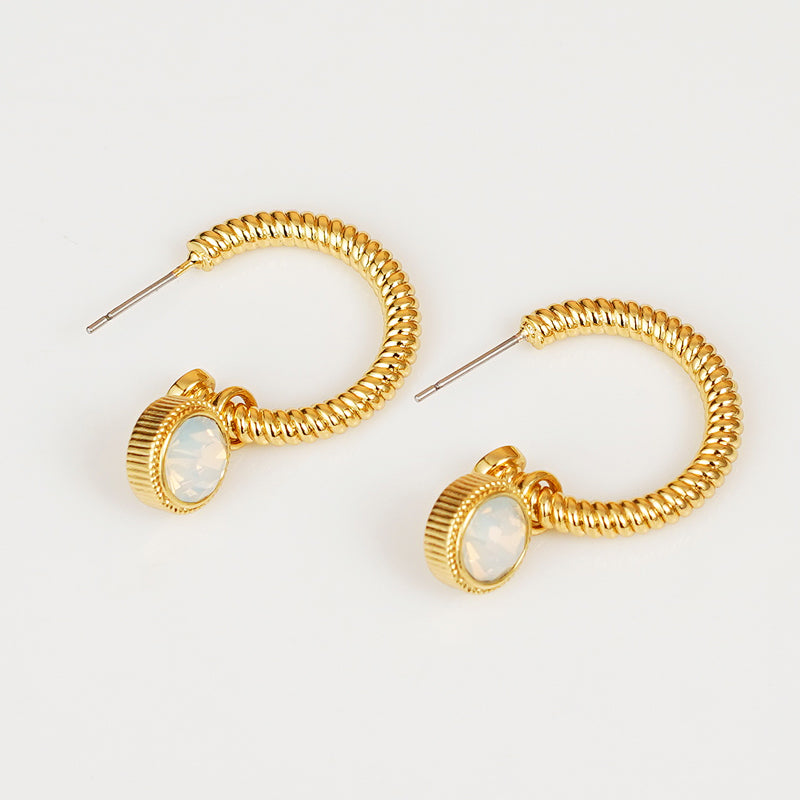 Rope Cat's Eye Stone C-Hoop Earrings  Trendsi Gold One Size 