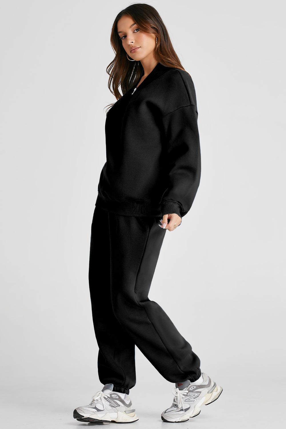 Quarter Zip Long Sleeve Top and Pants Set  Trendsi   