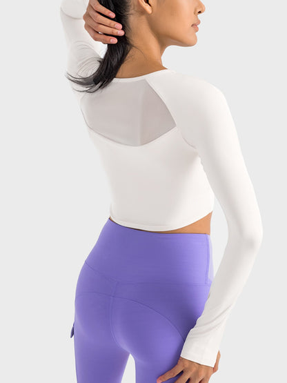 Millennia Square Neck Long Sleeve Cropped Sports Top  Trendsi   