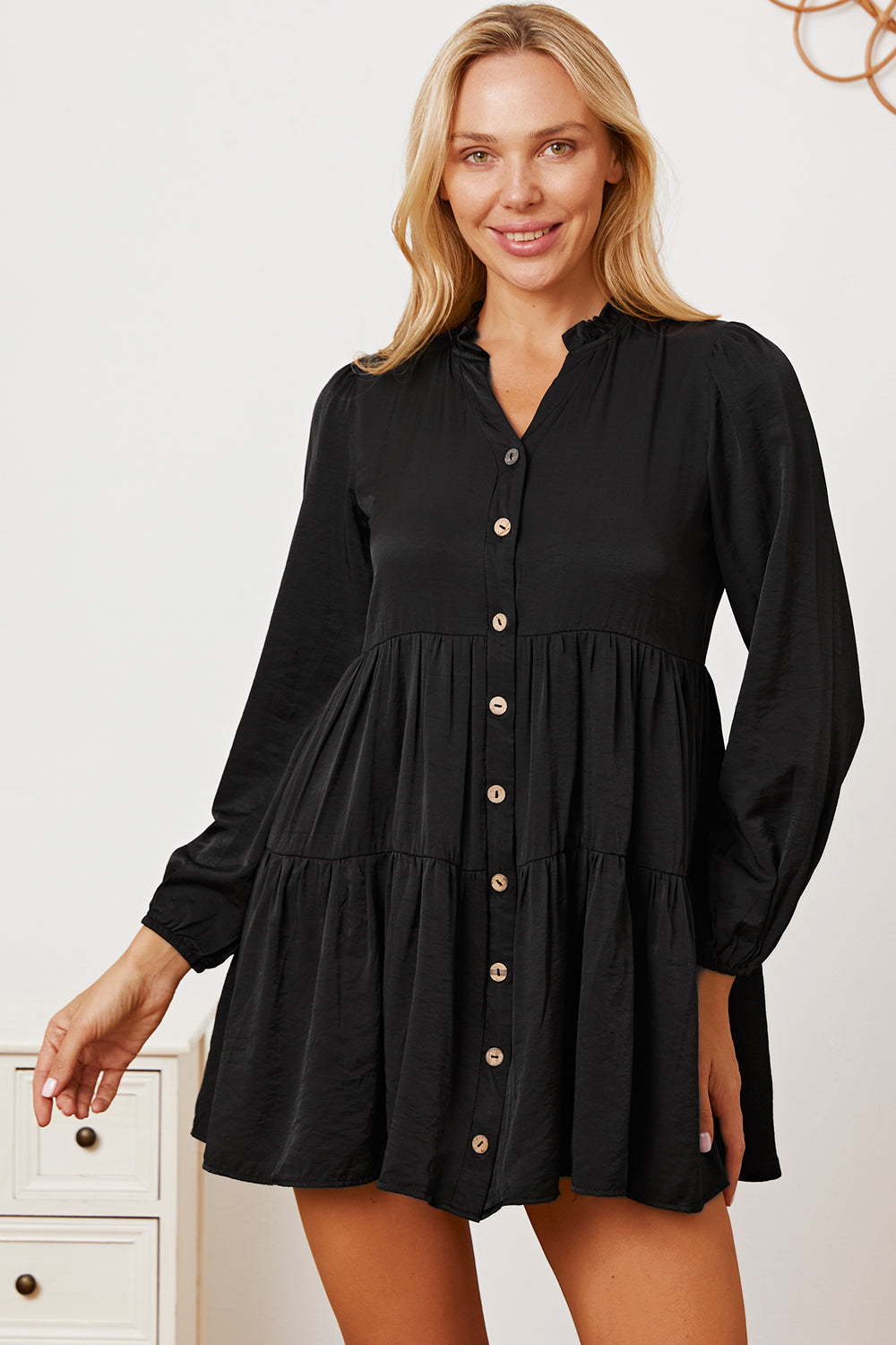 Ruffled Button Up Long Sleeve Tiered Shirt  Trendsi   