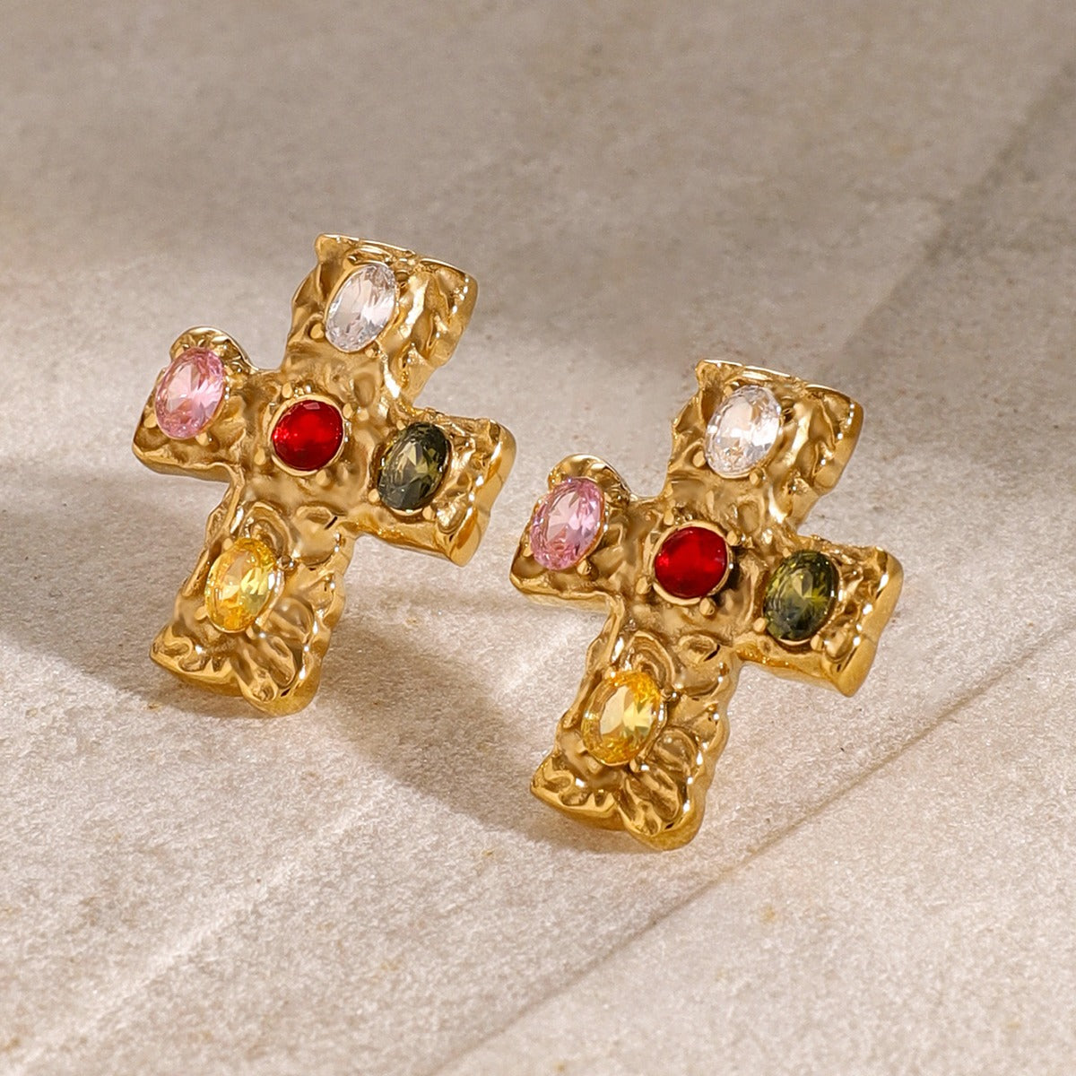 18K Gold-Plated Zircon Cross Earrings  Trendsi   