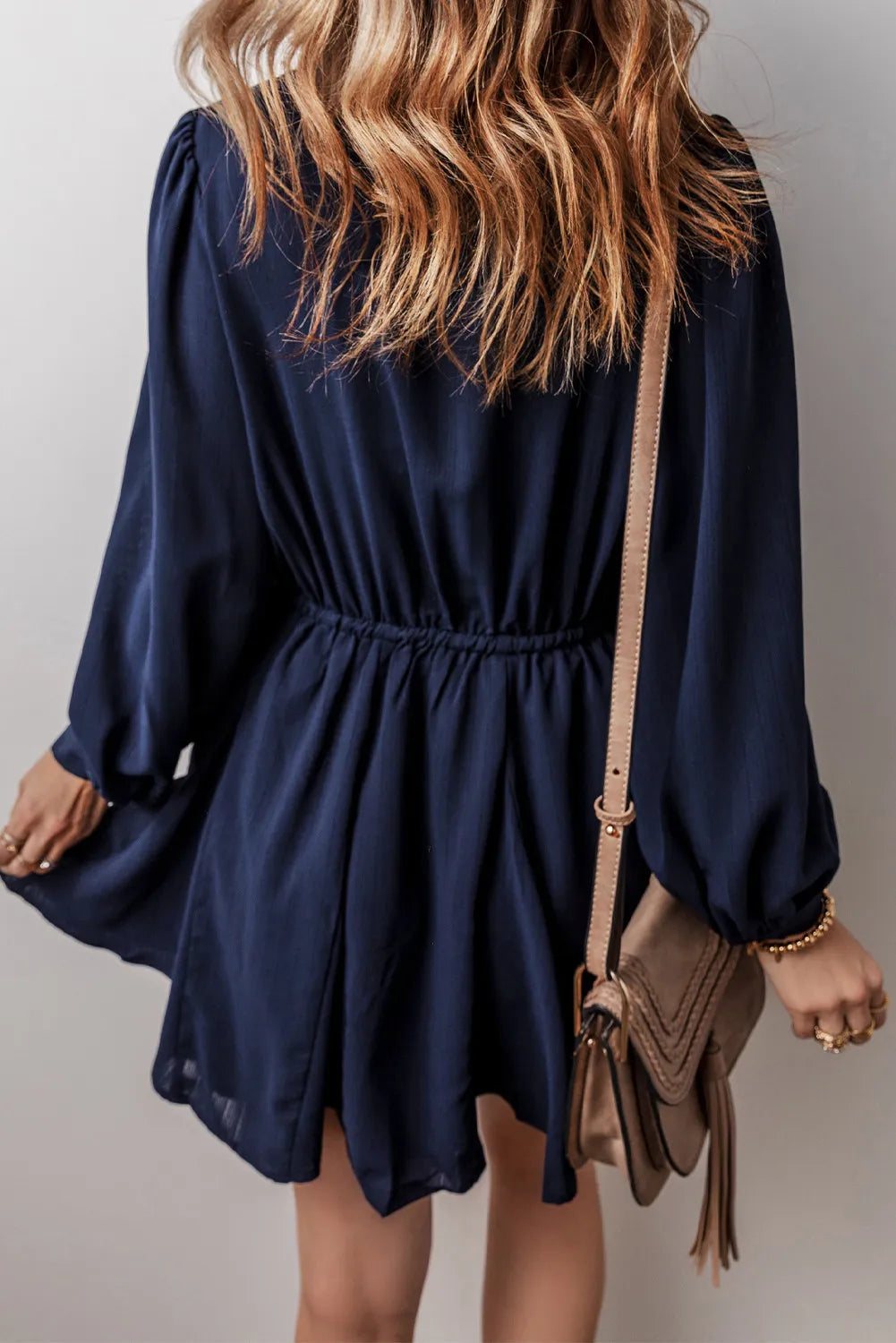 Drawstring Half Button Long Sleeve Dress Dress Trendsi   