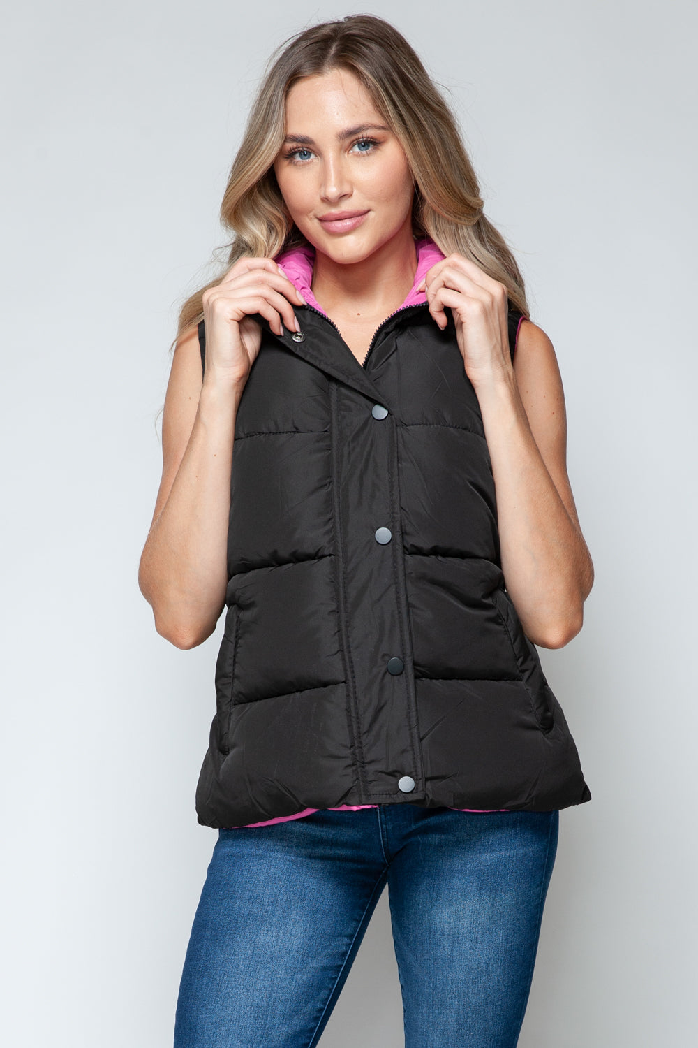 Snobbish Snap and Zip Closure Hooded Vest  Trendsi   