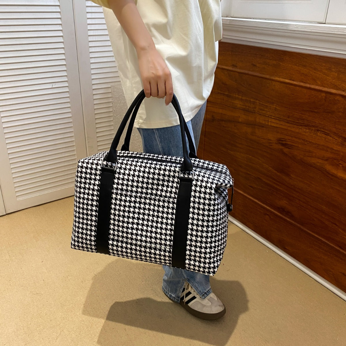 Houndstooth Canvas Travel Bag  Trendsi   