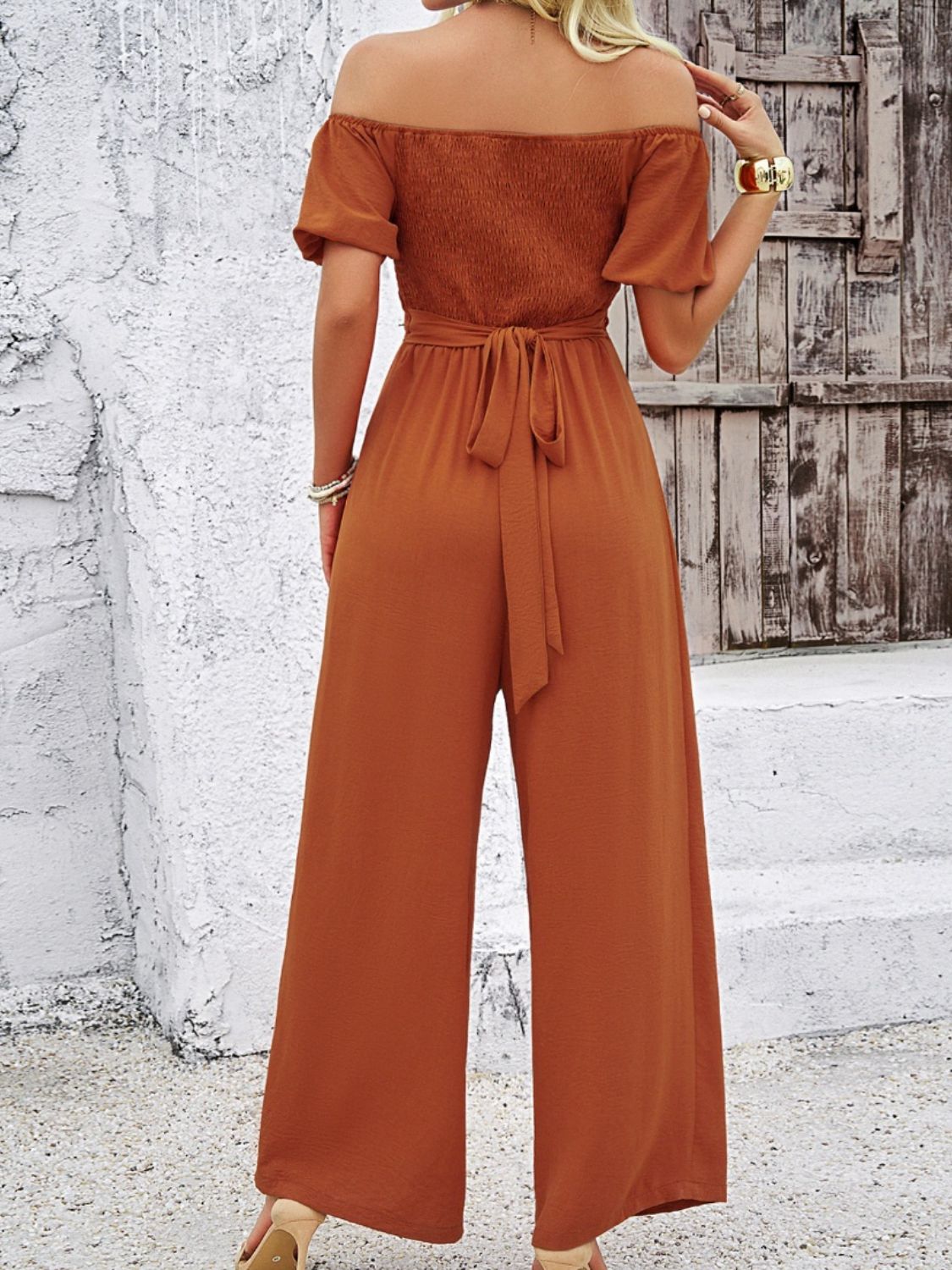 Devine Cutout Off Shoulder Wide Leg Jumpsuit  Trendsi   