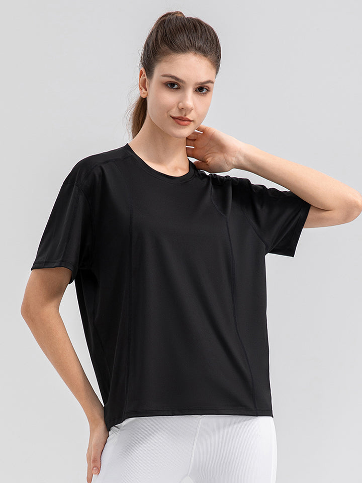 Round Neck Short Sleeve Active Top  Trendsi Black S 