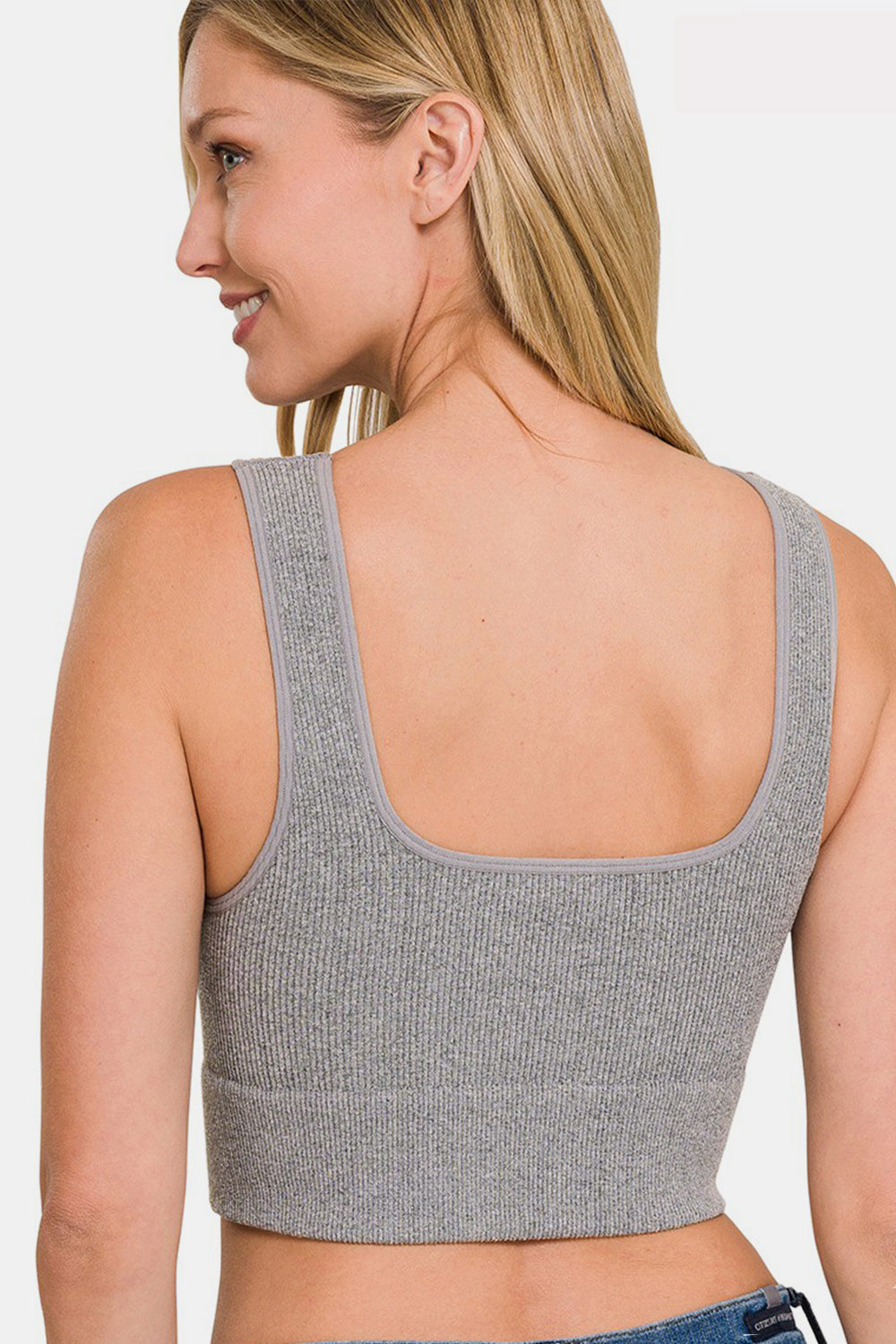 Zenana Ribbed Square Neck Cropped Tank  Trendsi   