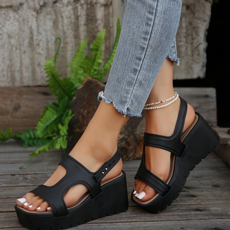 Open Toe Wedge Sandals  Trendsi Black 35(US4) 