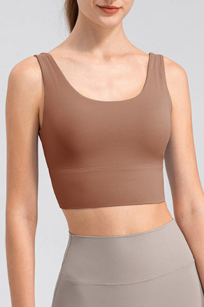 Scoop Neck Wide Strap Active Tank  Trendsi Caramel S 