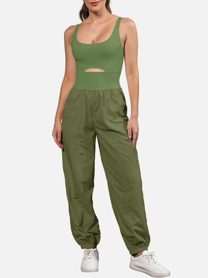 Cutout Scoop Neck Wide Strap Jumpsuit  Trendsi Moss S 