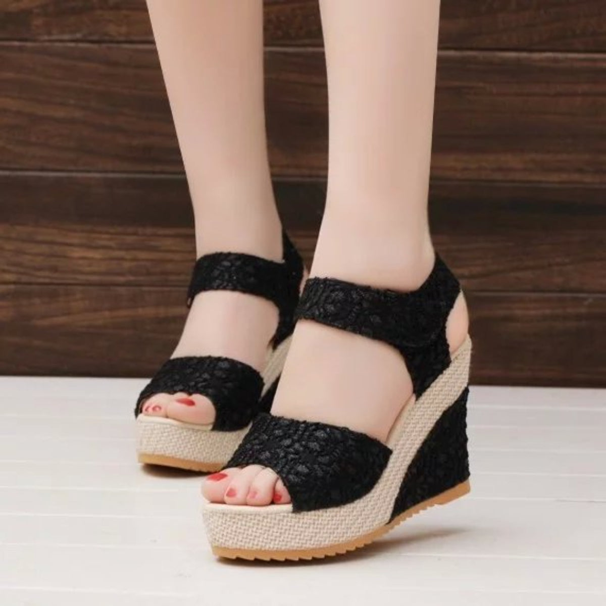 Lace Detail Open Toe High Heel Sandals  Trendsi Black 35(US4) 