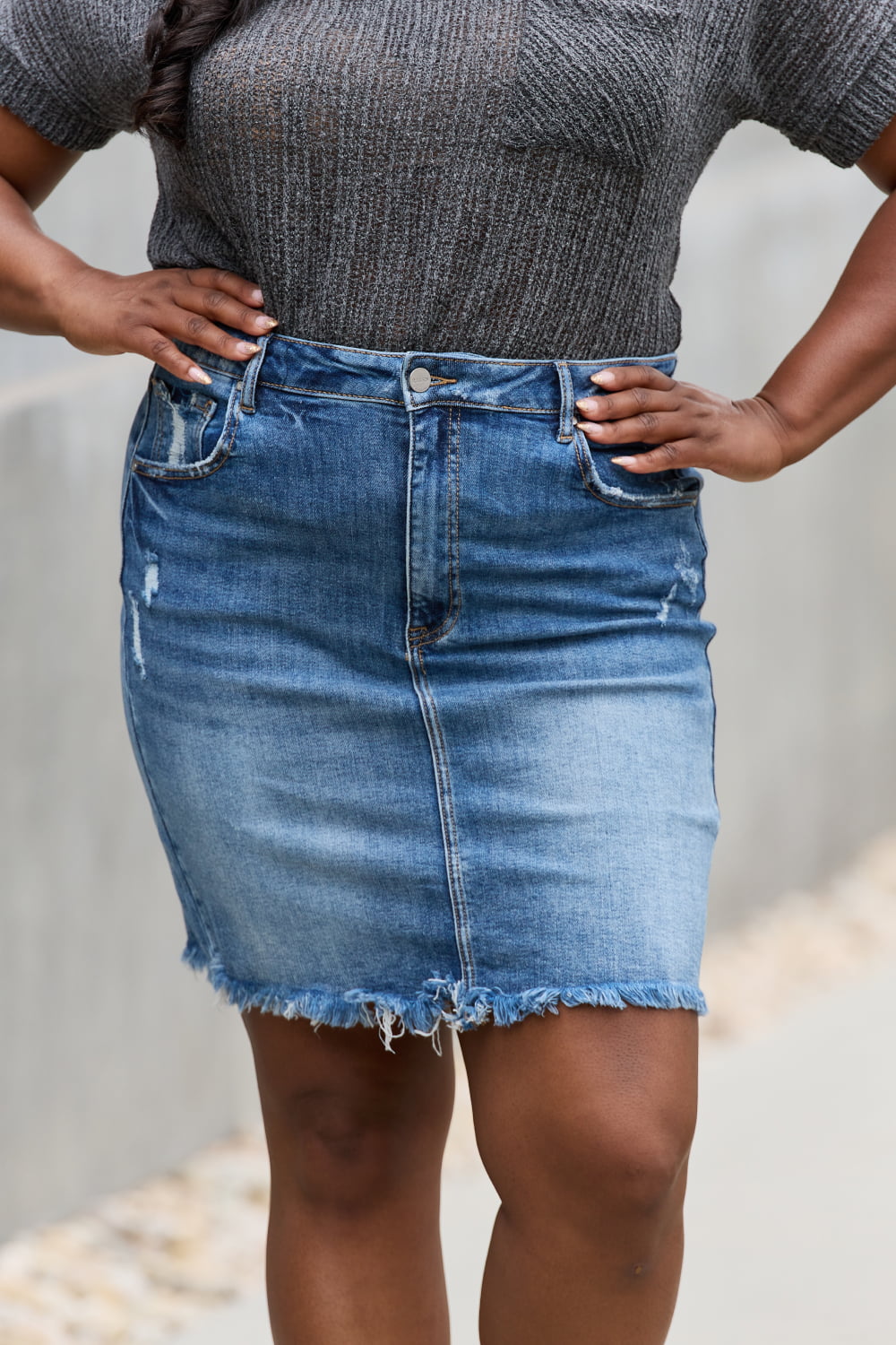 RISEN Amelia Full Size Denim Mini Skirt  Trendsi   