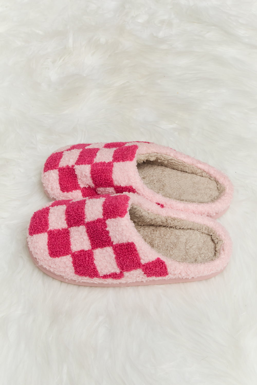 Melody Checkered Print Plush Slide Slippers  Trendsi   