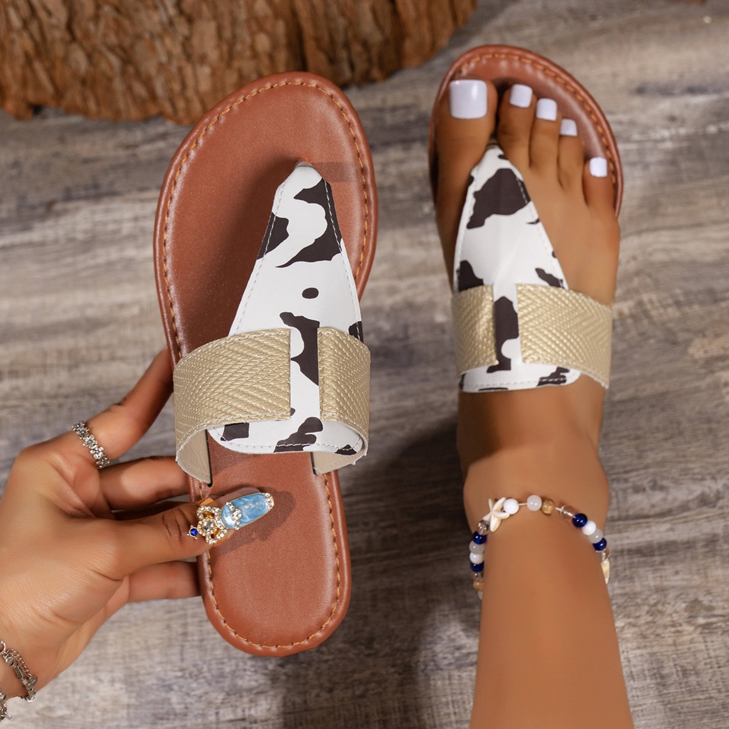 Animal Print Open Toe Sandals  Trendsi White 36(US5) 