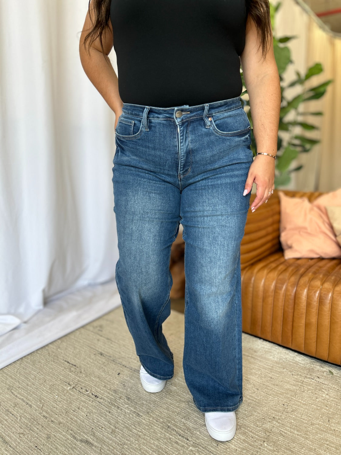 RFM Full Size High Rise Tummy Control Wide Leg Jeans  Trendsi   