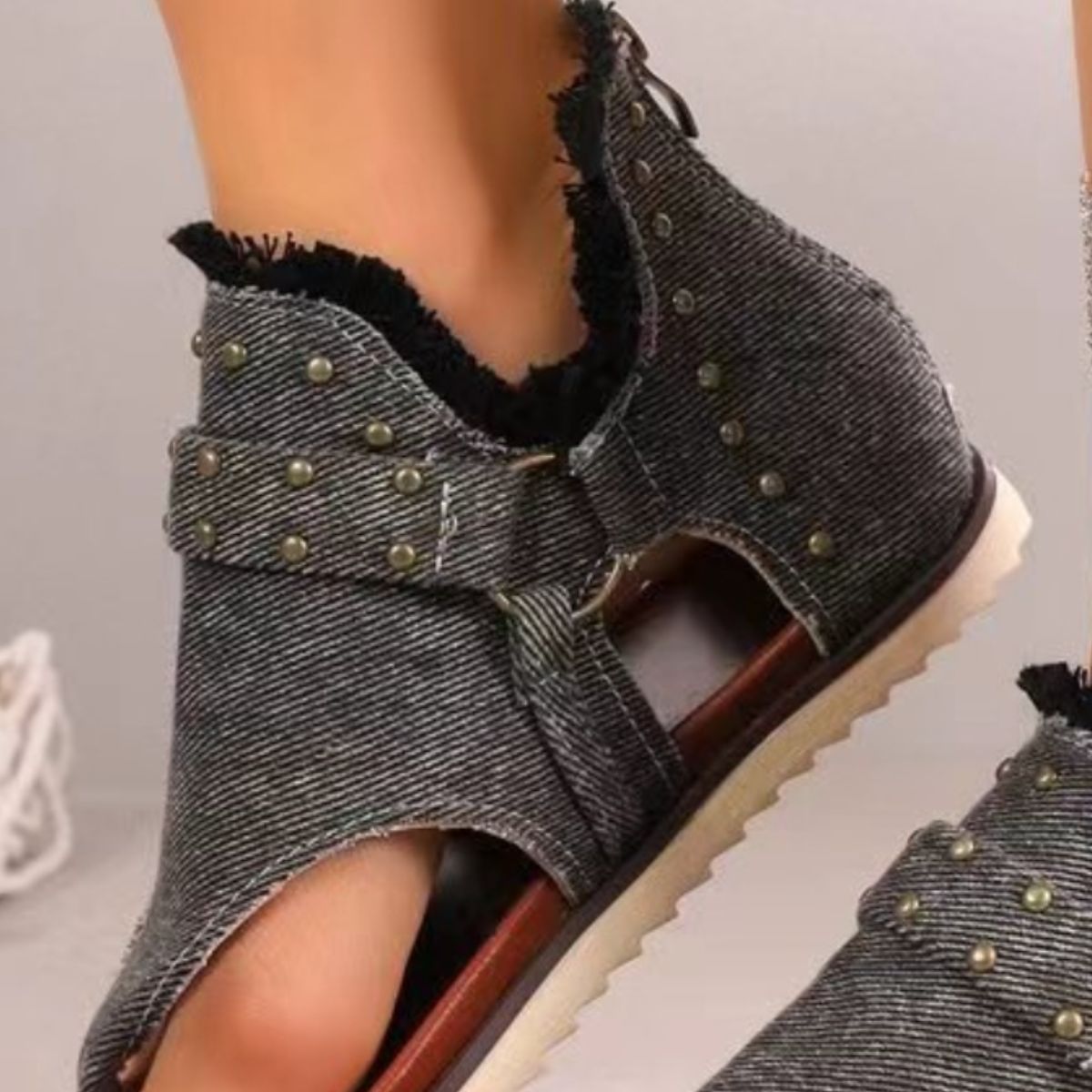 Studded Raw Hem Flat Sandals  Trendsi   