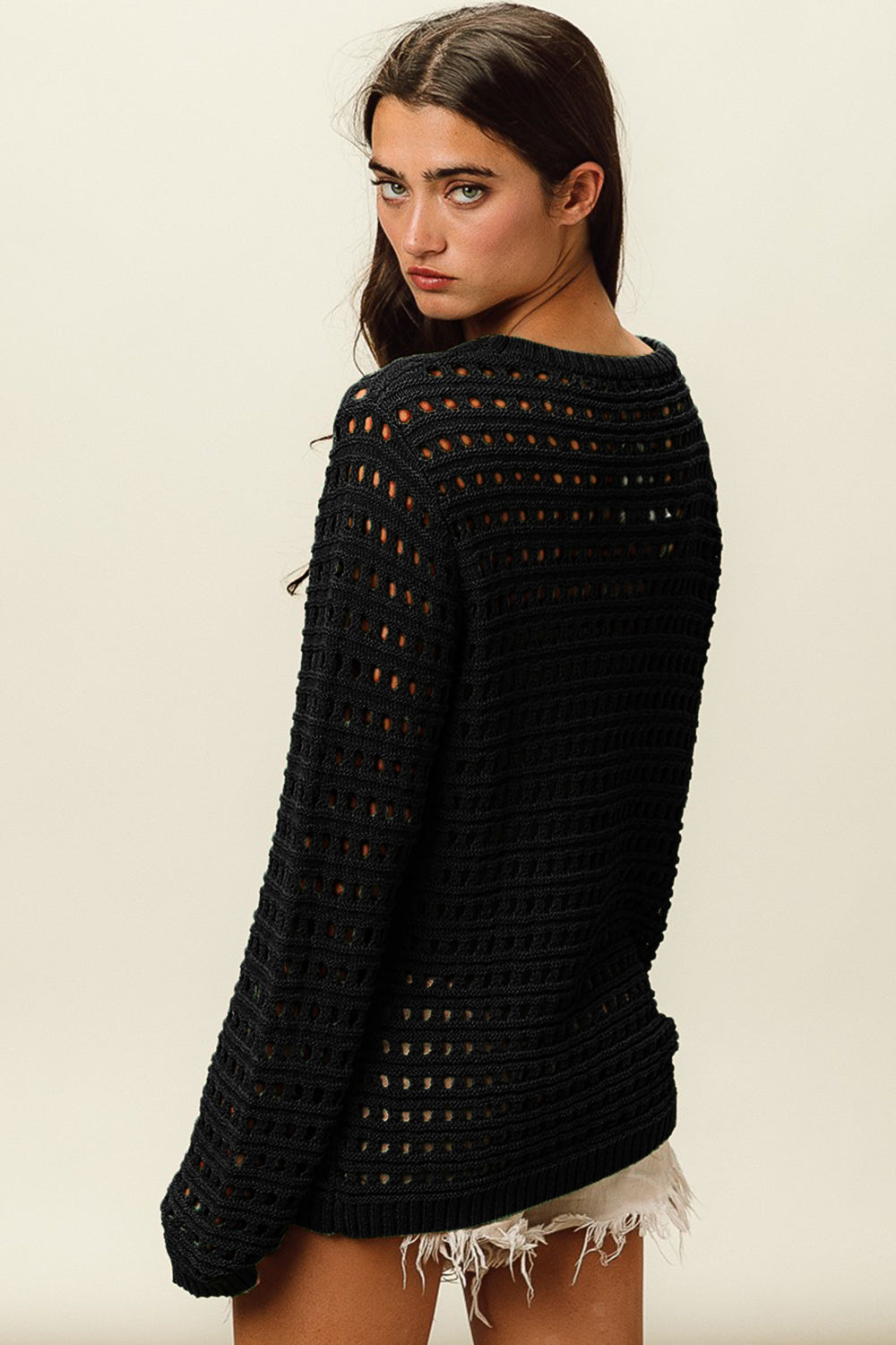 BiBi Round Neck Openwork Knit Cover Up  Trendsi   