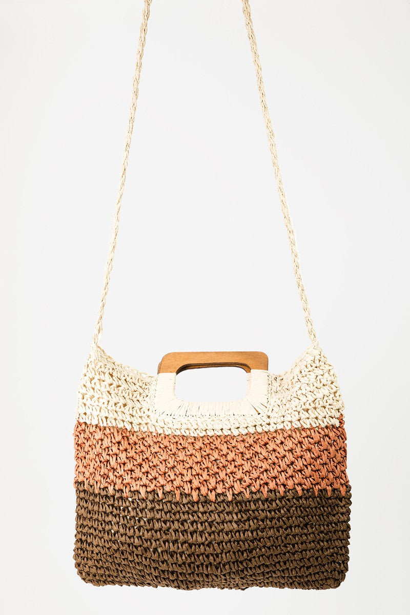 Fame Color Block Double-Use Braided Tote Bag  Trendsi   