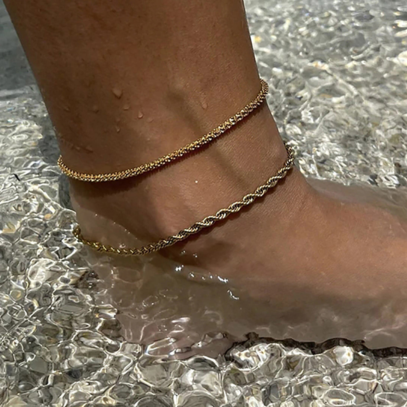 Stainless Steel Twist Chain Ankle Bracelet  Trendsi Gold One Size 