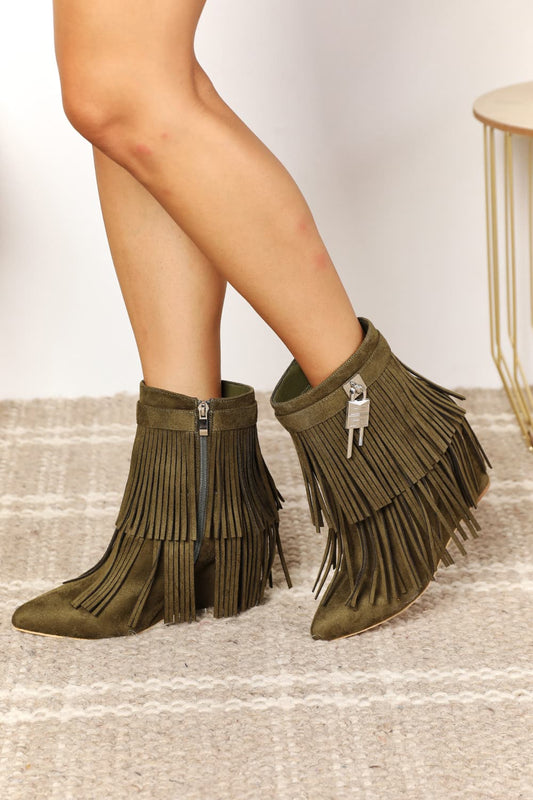 Legend Women's Tassel Wedge Heel Ankle Booties  Trendsi Olive 6 