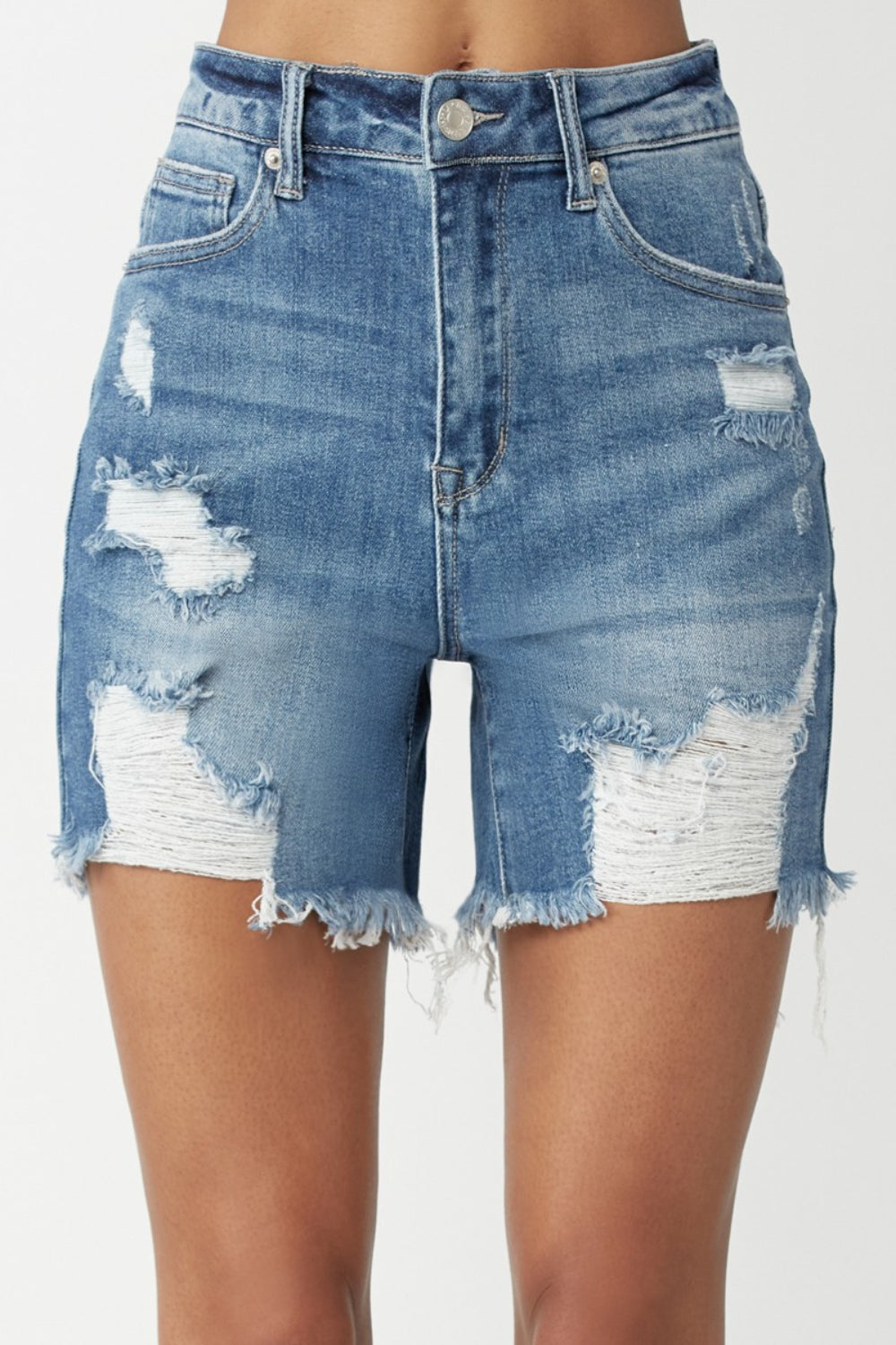 RISEN High Waisted Distressed Denim Shorts  Trendsi Medium S 