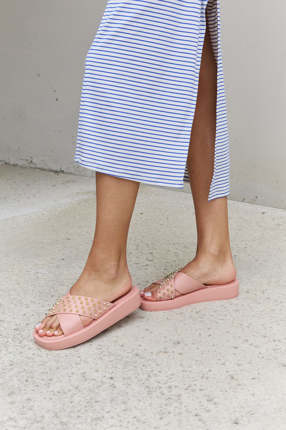 Forever Link Studded Cross Strap Sandals in Blush  Trendsi   