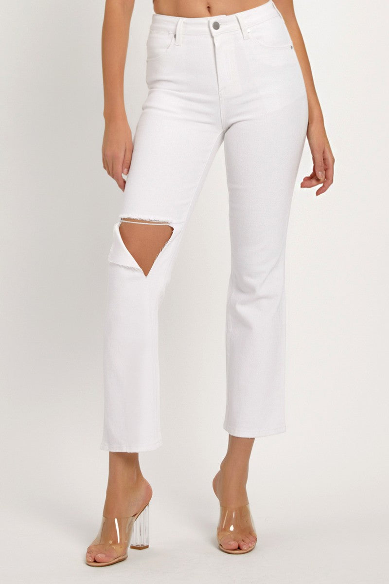 RISEN Full Size Distressed Cropped Straight Jeans  Trendsi White 0(24) 