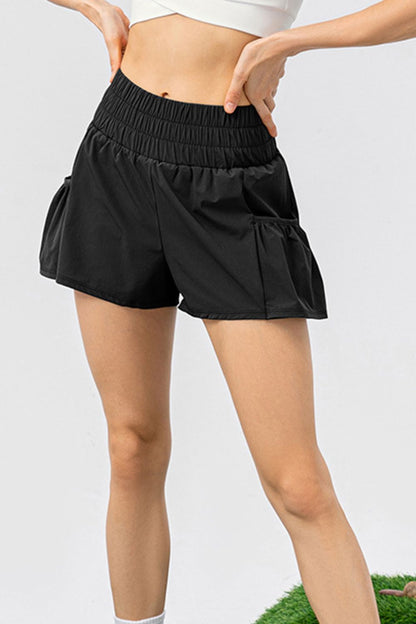 Elastic Waist Pocketed Active Shorts