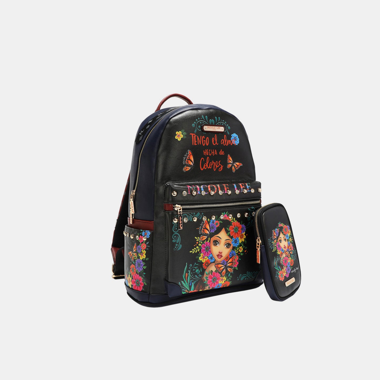 Nicole Lee USA Printed Vegan Leather Backpack Bag with Charging Port and Pouch  Trendsi   