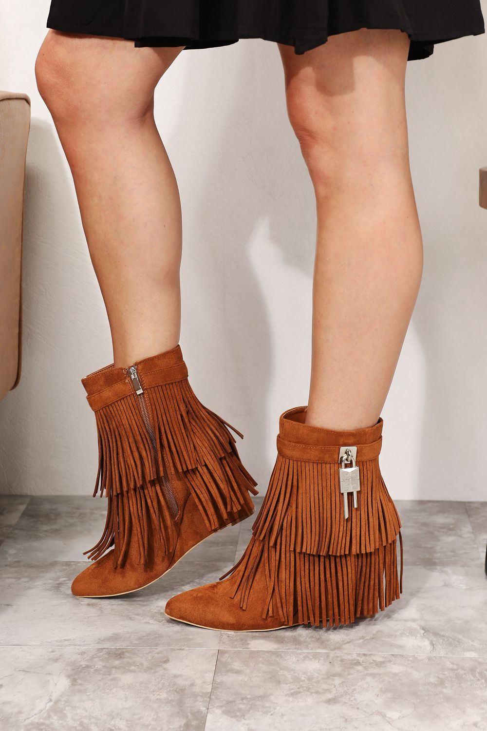 Legend Women's Tassel Wedge Heel Ankle Booties  Trendsi   