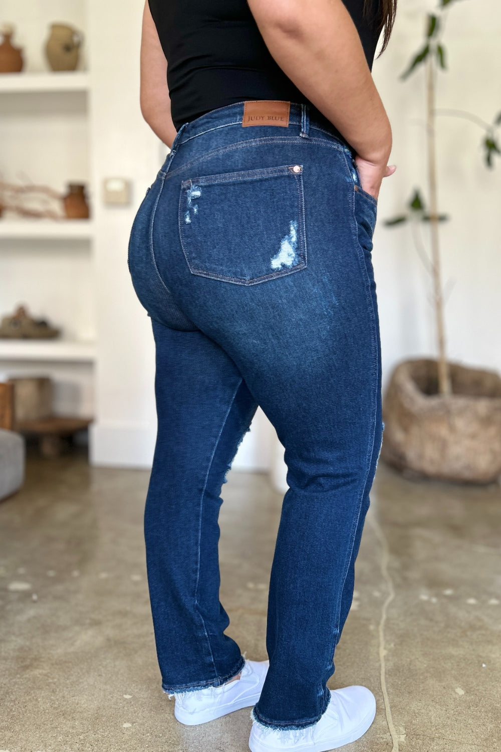 Judy Blue Full Size High Waist Rigid Magic Heavy Destroy Straight Jeans  Trendsi   