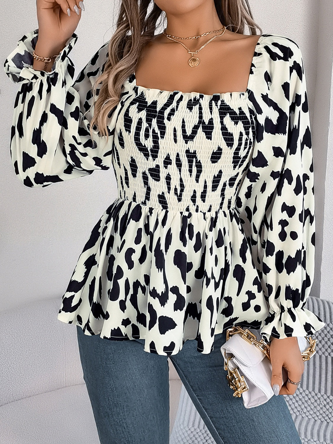 Square Neck Flounce Sleeve Blouse Blouse Trendsi   