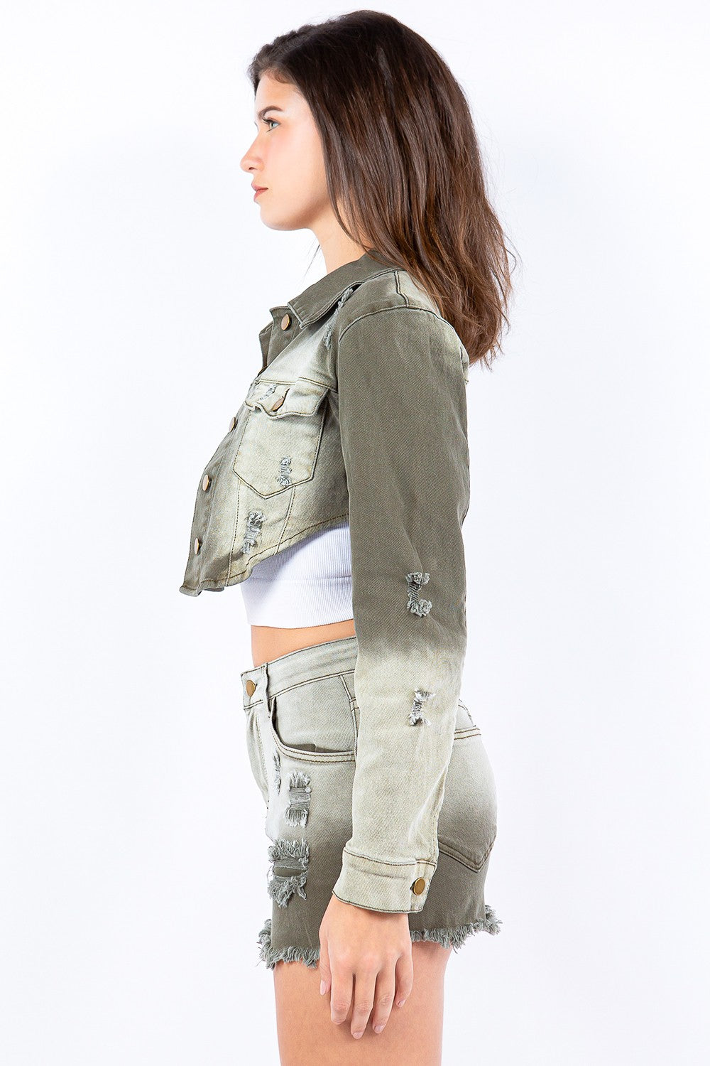 American Bazi Distressed Ombre Washed Cropped Denim Jacket  Trendsi   