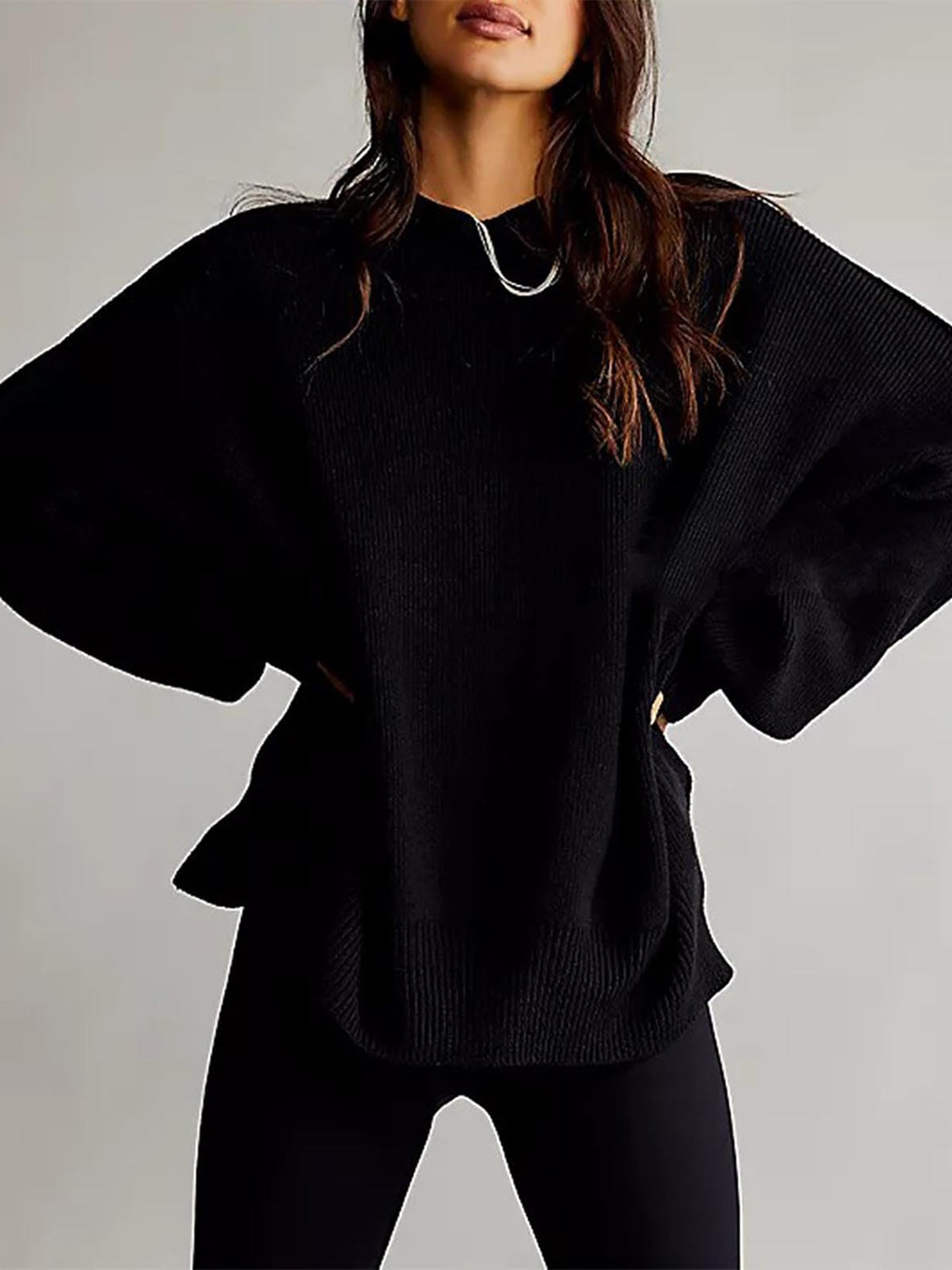 Round Neck Long Sleeve Sweater  Trendsi   