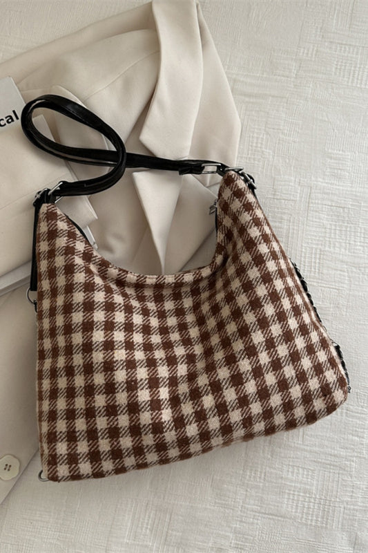 Plaid Adjustable Strap Handbag Bag Trendsi Camel One Size 