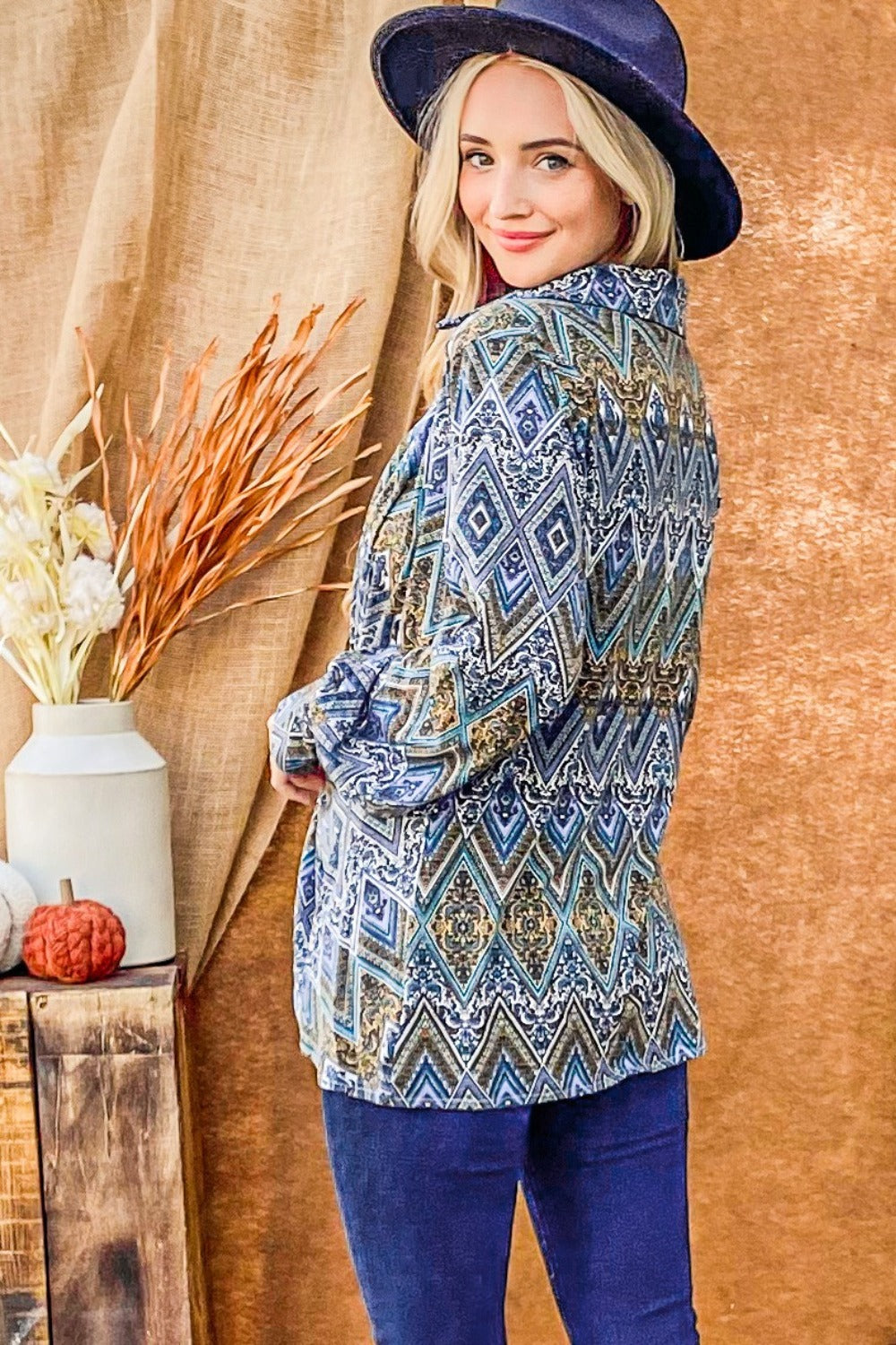 And The Why Print Twist Knot Long Sleeve Blouse  Trendsi   