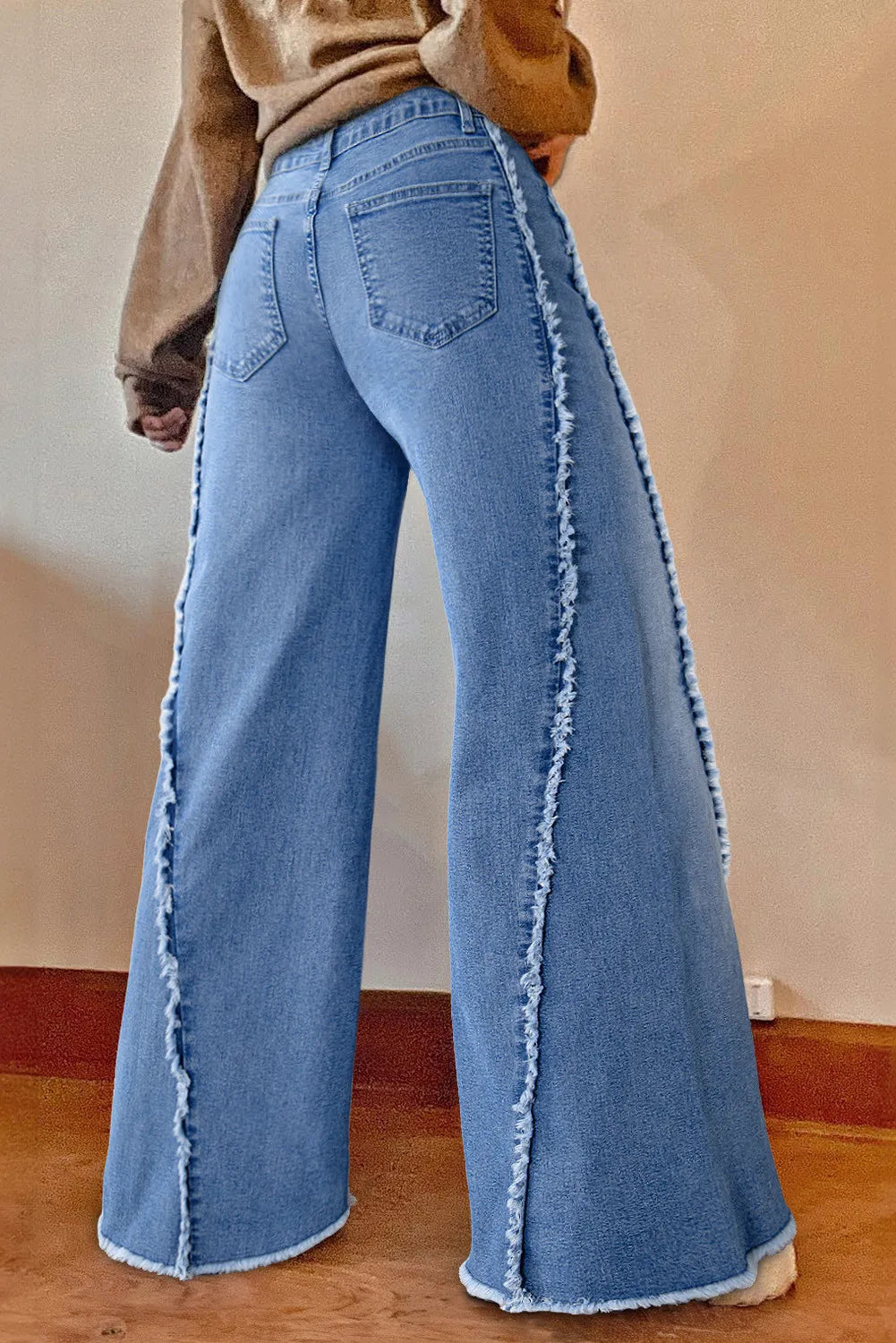 Raw Hem Wide Leg Jeans with Pockets  Trendsi   