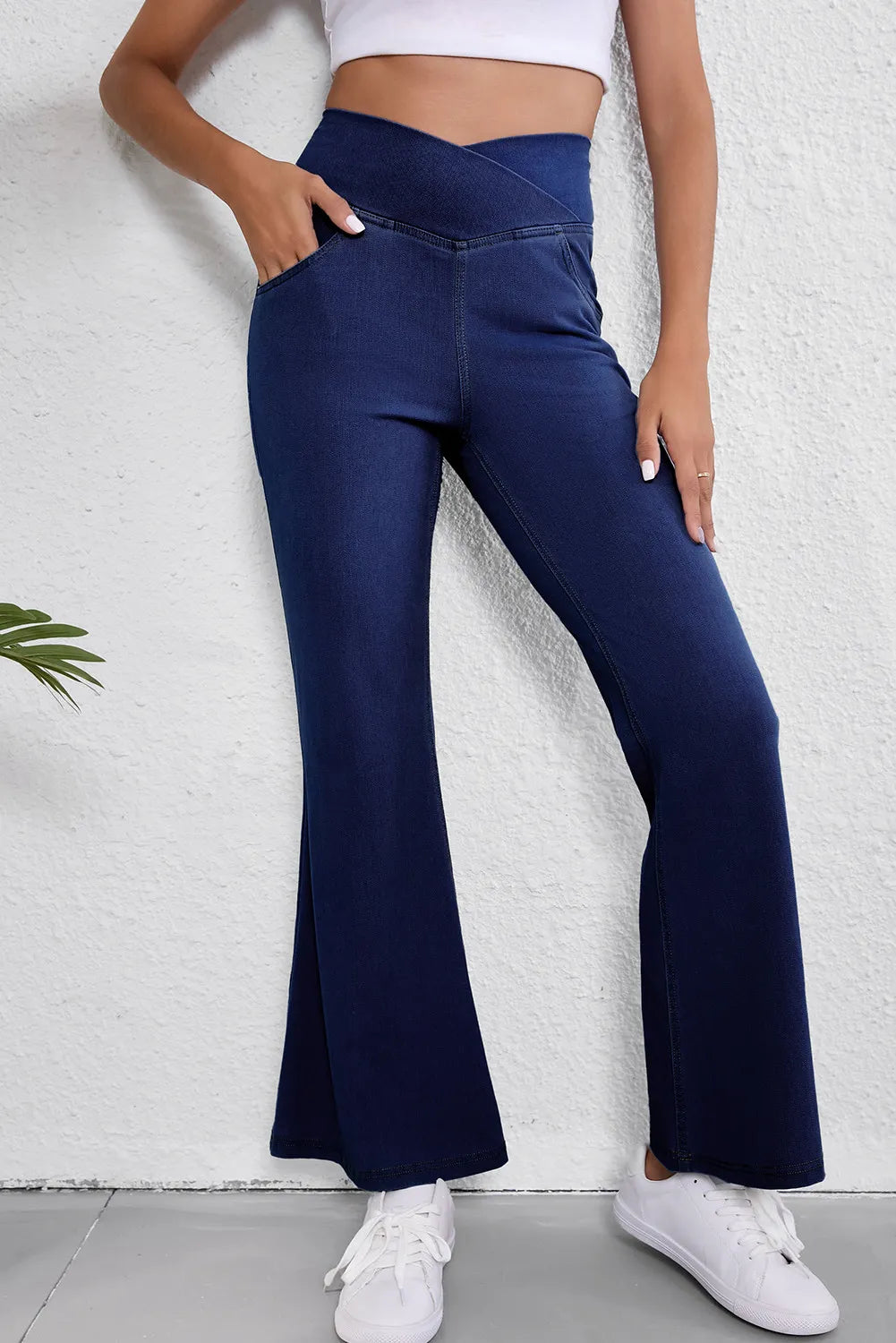 Asymmetric Waist Flare Jeans  Trendsi Medium S 