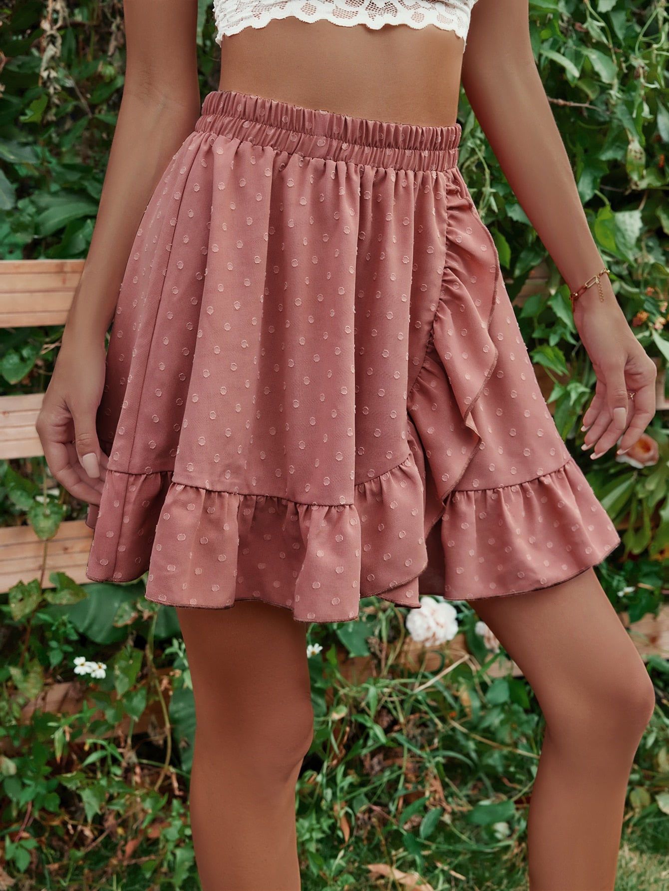 Honey Ruffle Hem Elastic Waist Mini Skirt  Trendsi   