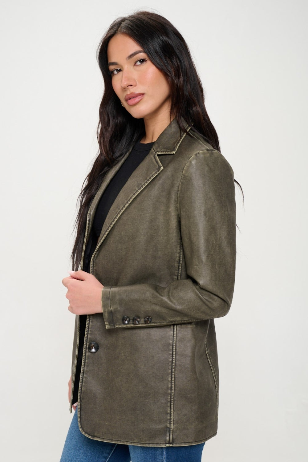 Coalition LA Single-Breasted Vegan Leather Blazer  Trendsi   