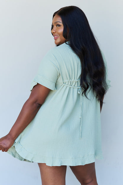 Ninexis Out Of Time Full Size Ruffle Hem Dress with Drawstring Waistband in Light Sage Sale Trendsi   