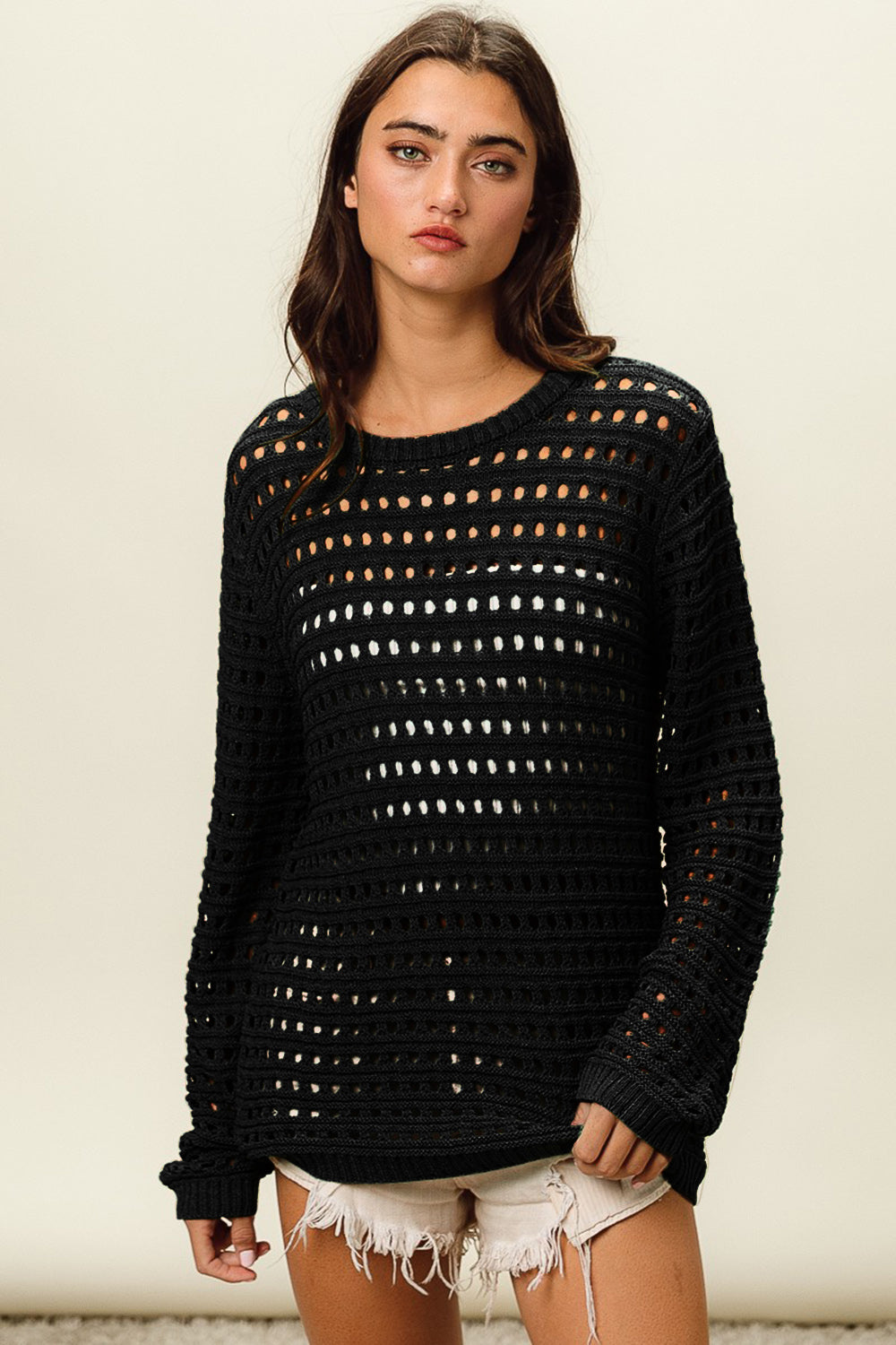 BiBi Round Neck Openwork Knit Cover Up  Trendsi   