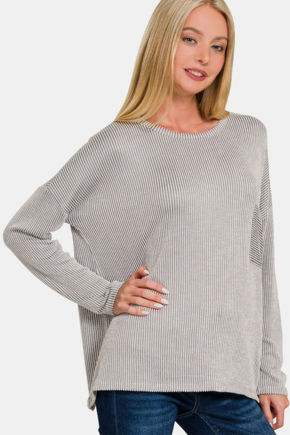 Zenana Ribbed Striped Long Sleeve T-Shirt  Trendsi   