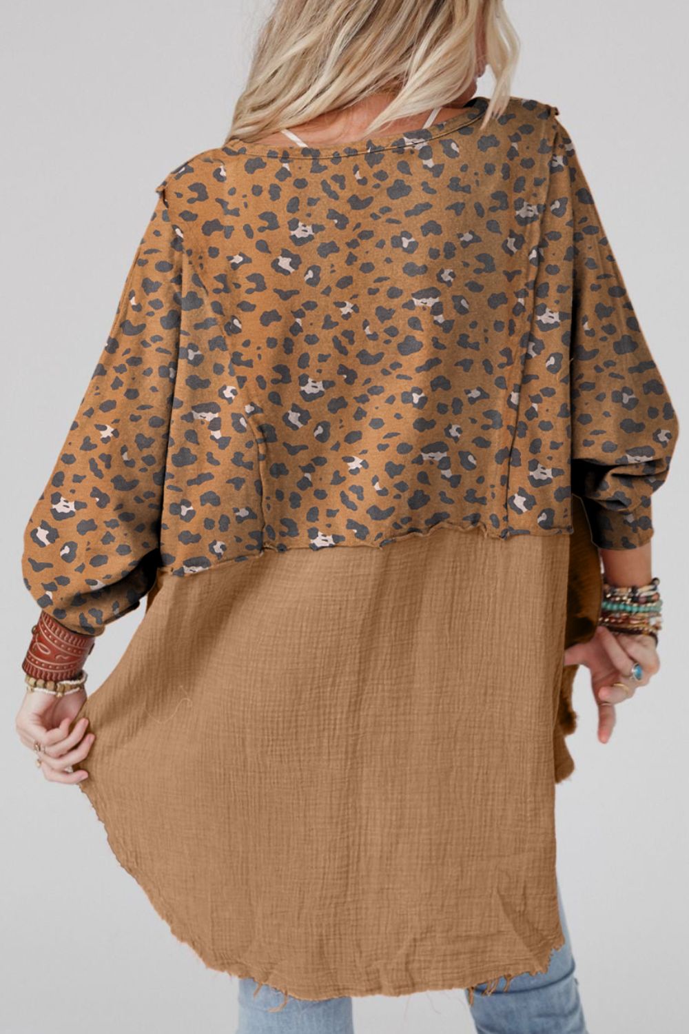 Textured Leopard Dropped Shoulder Blouse Blouse Trendsi   