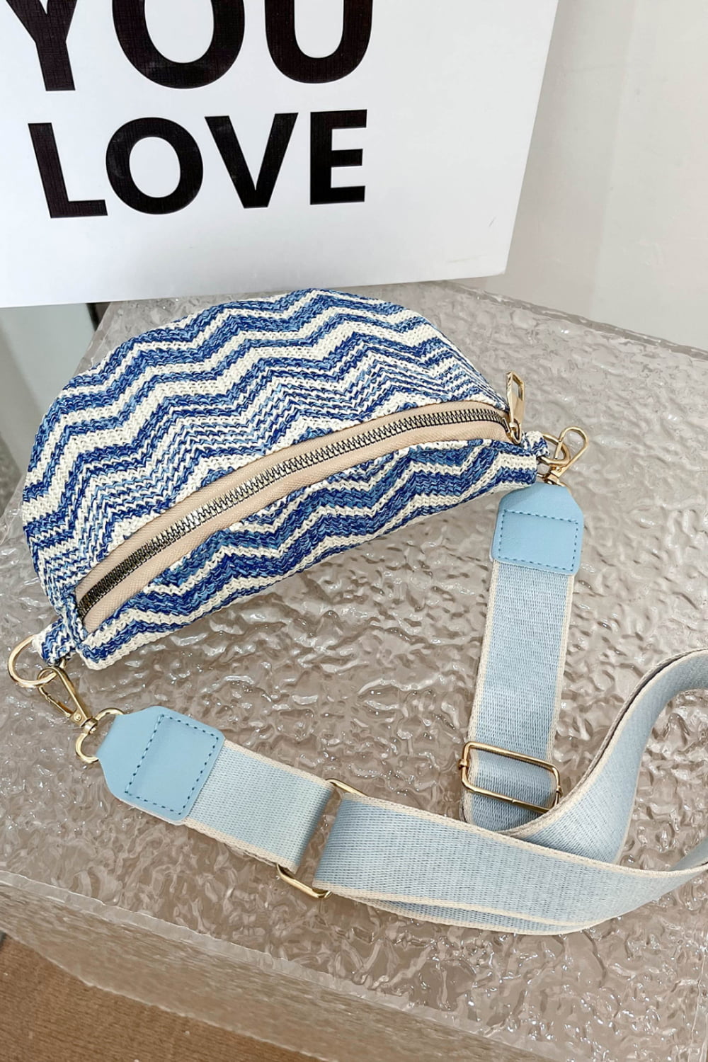 Adored Chevron Straw Sling Bag