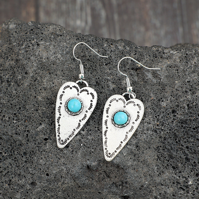 Alloy Turquoise Heart Dangle Earrings  Trendsi   