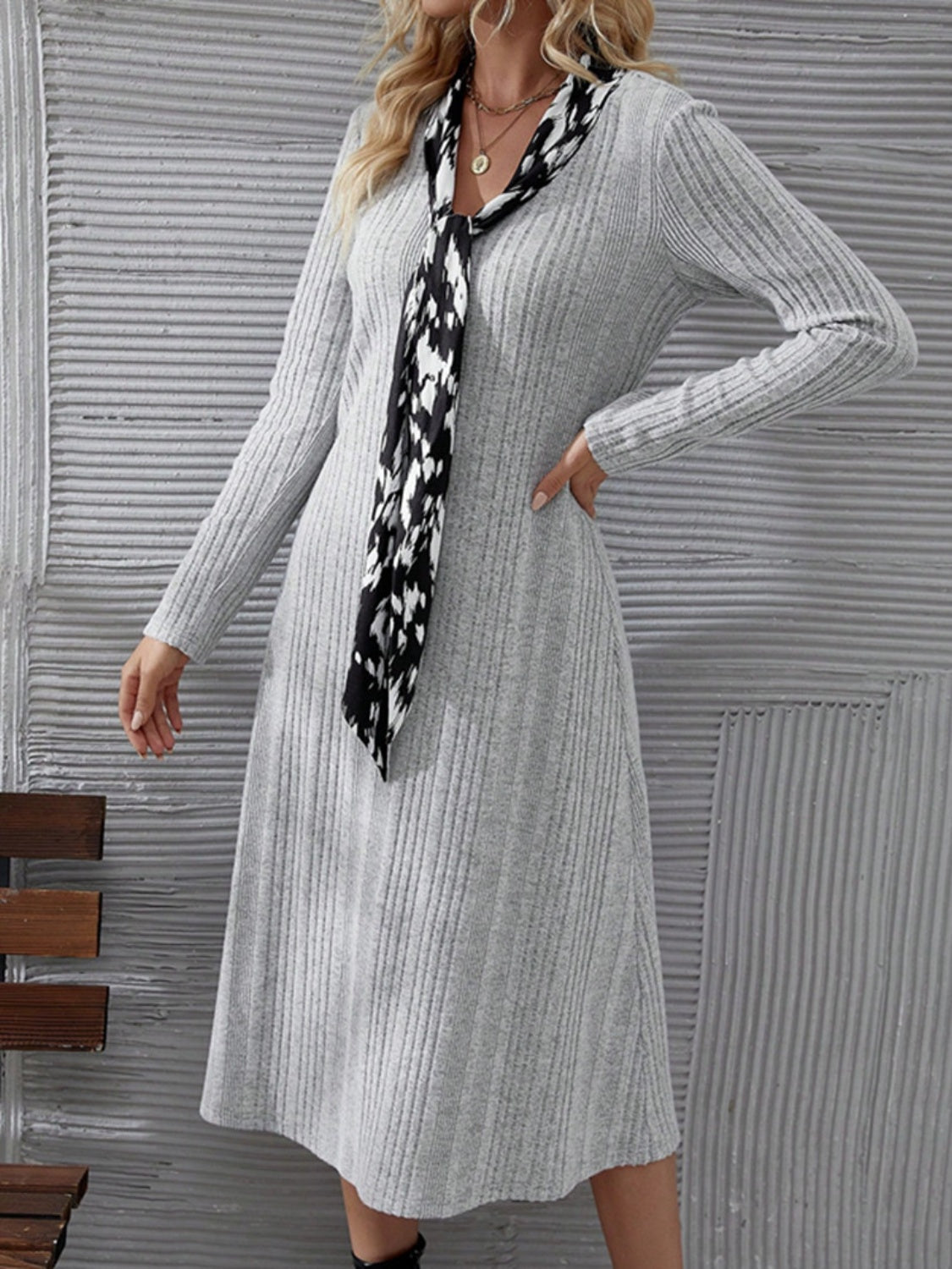 V-Neck Long Sleeve Midi Dress  Trendsi   