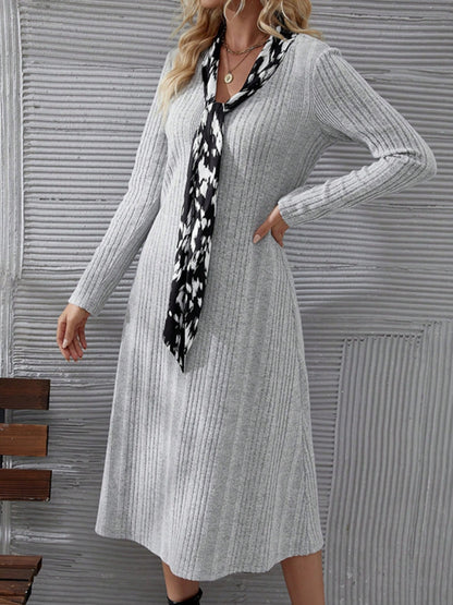 V-Neck Long Sleeve Midi Dress  Trendsi   