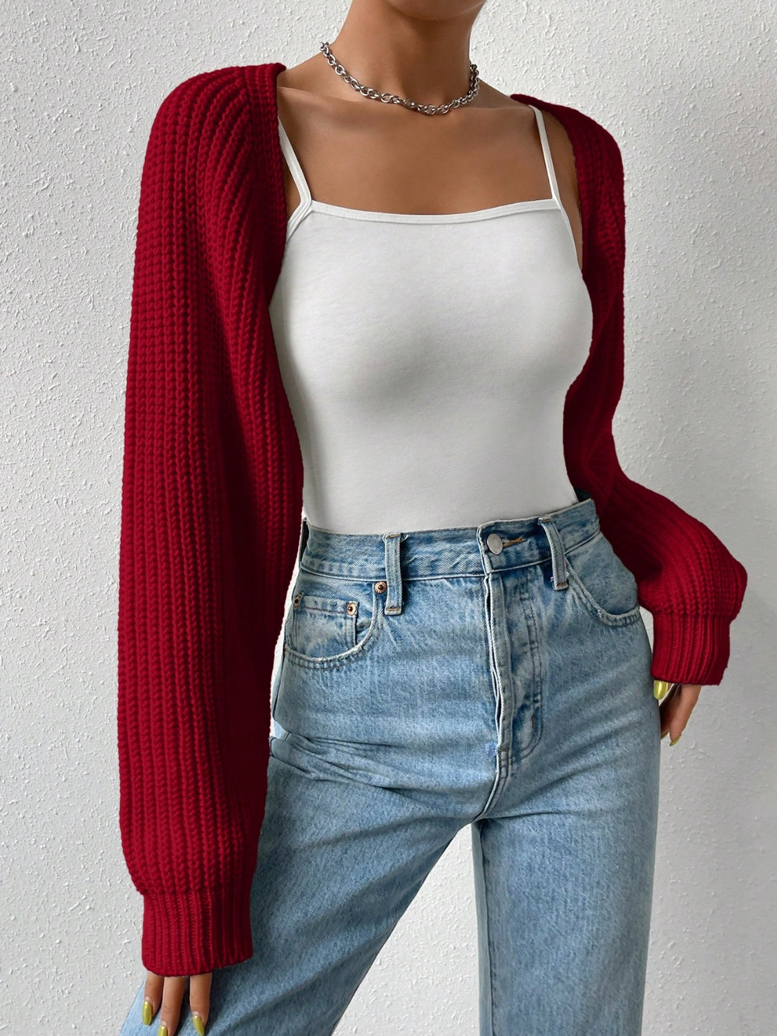 Honey Open Front Long Sleeve Cropped Cardigan  Trendsi   